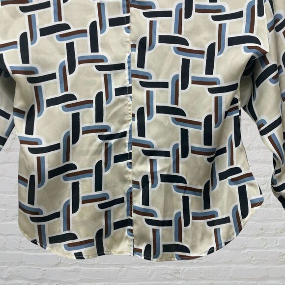 Zara Satin Retro Shirt Geo Chain Cream Blue Button Up Silky Collared Size S - Picture 12 of 16